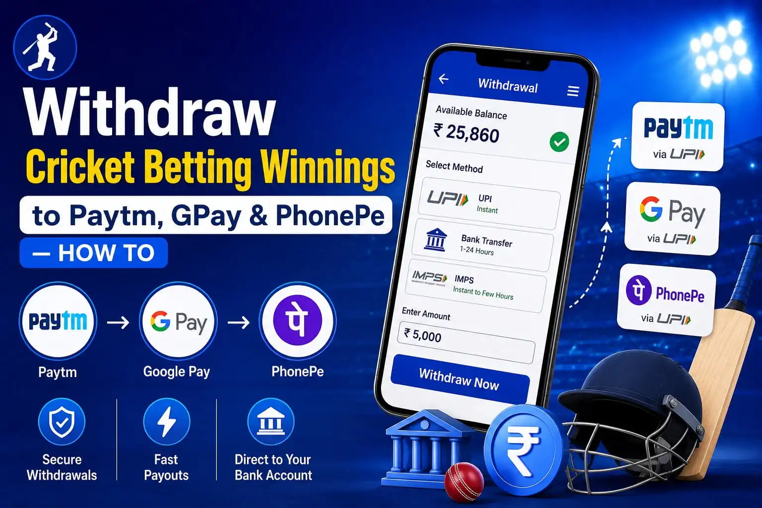Withdraw Cricket Betting Winnings to Paytm, GPay and PhonePe — How To